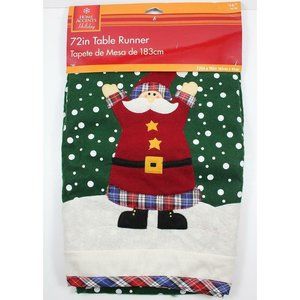Home Accents Holiday 72x16in Felt & Gingham Table Runner w/Santa Applique NEW